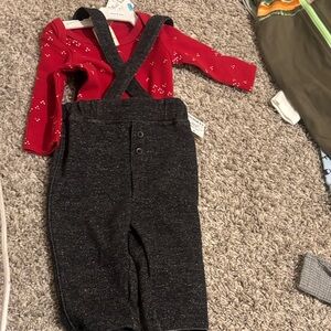 First Impressions Red and Gray Overalls